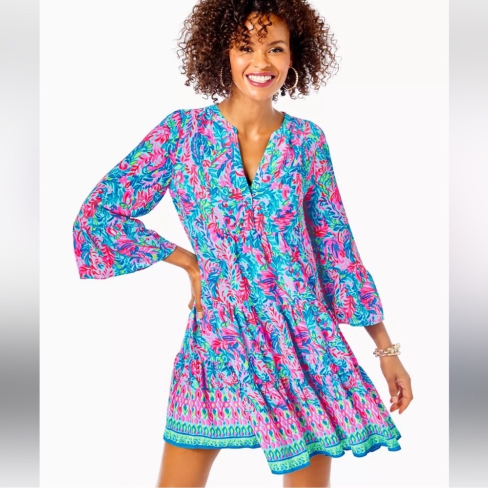 Lilly Pulitzer Gabriel Dress Size 14 Surf Blue Flim Flam Engineered